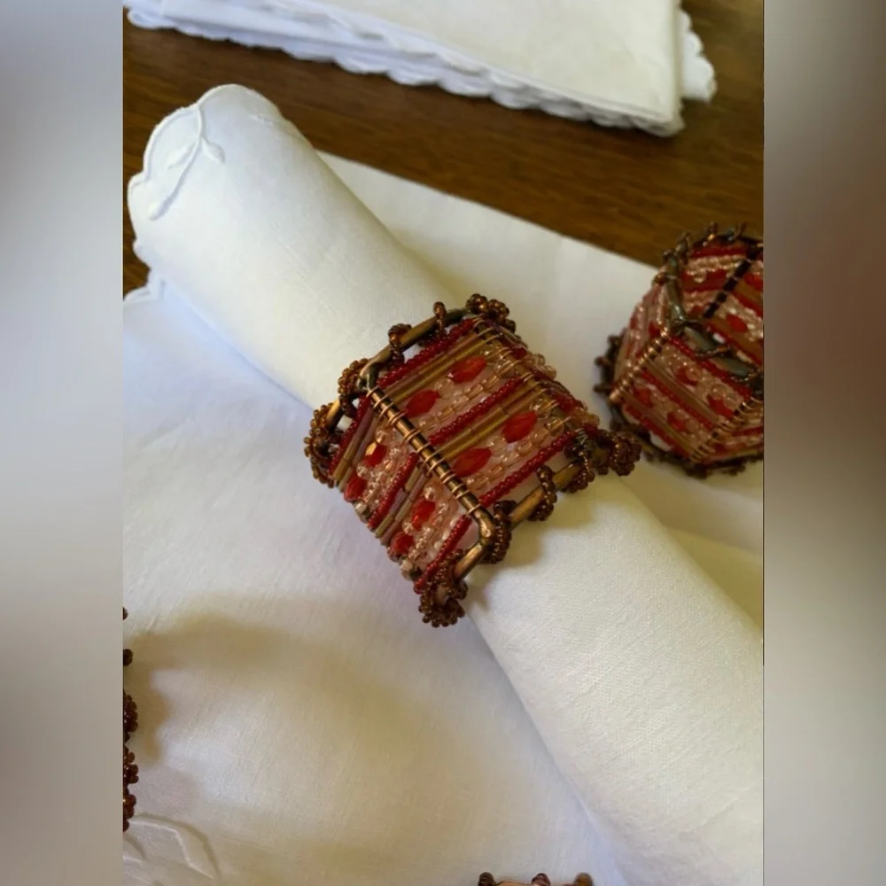 Vtg PIER ONE 4-pcs Moroccan Beaded Napkin Rings #1031245